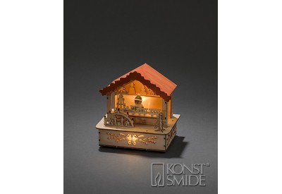 Konstsmide Wooden Silhouette Market Booth Wooden Effect Roof (Battery Operated, Warm White, LED)